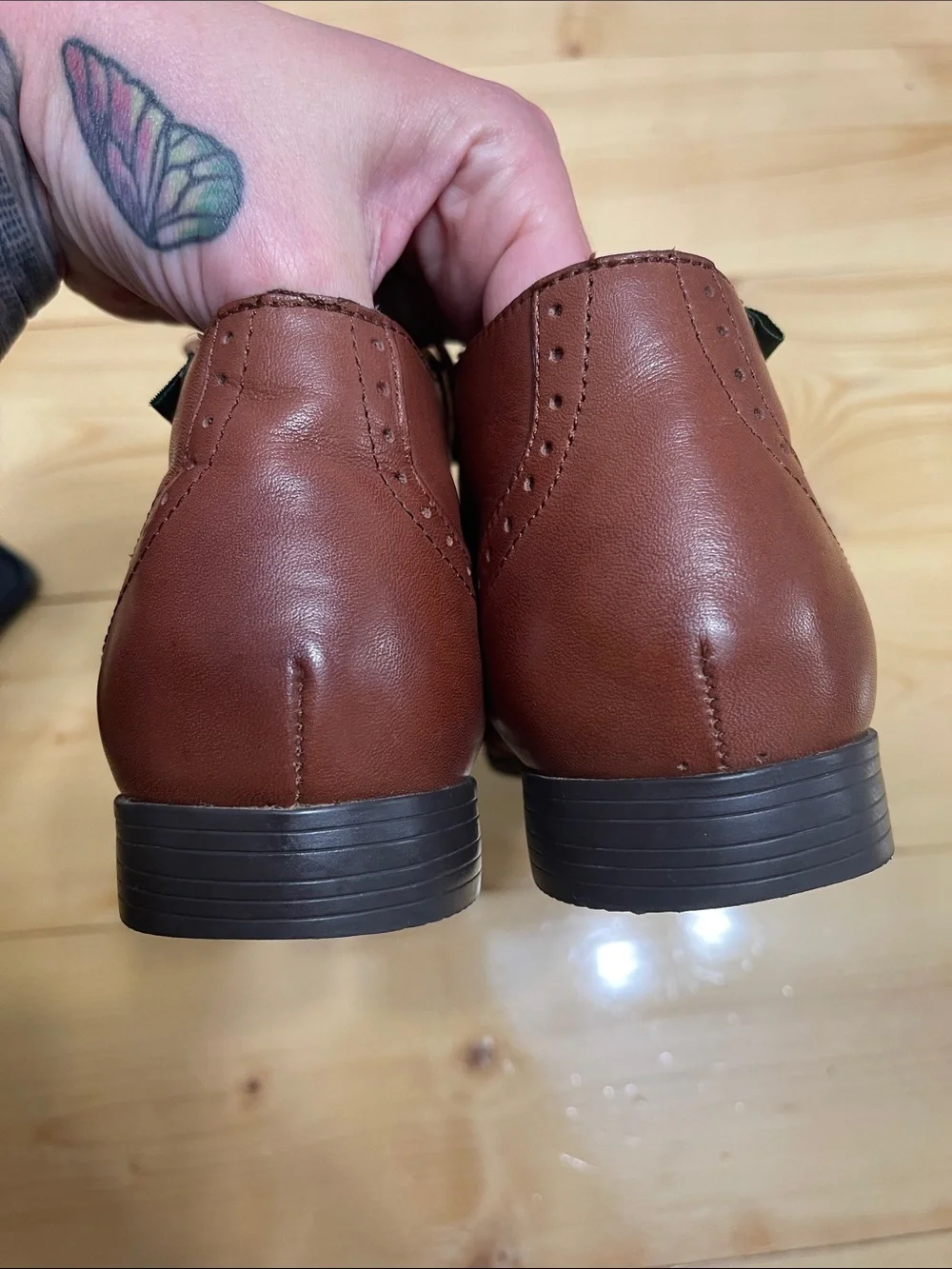 NWOT Vintage G.H. Bass & Co Cognac Leather Wingtip Oxford Lace-up Boots 9.5 - Picture 6 of 17